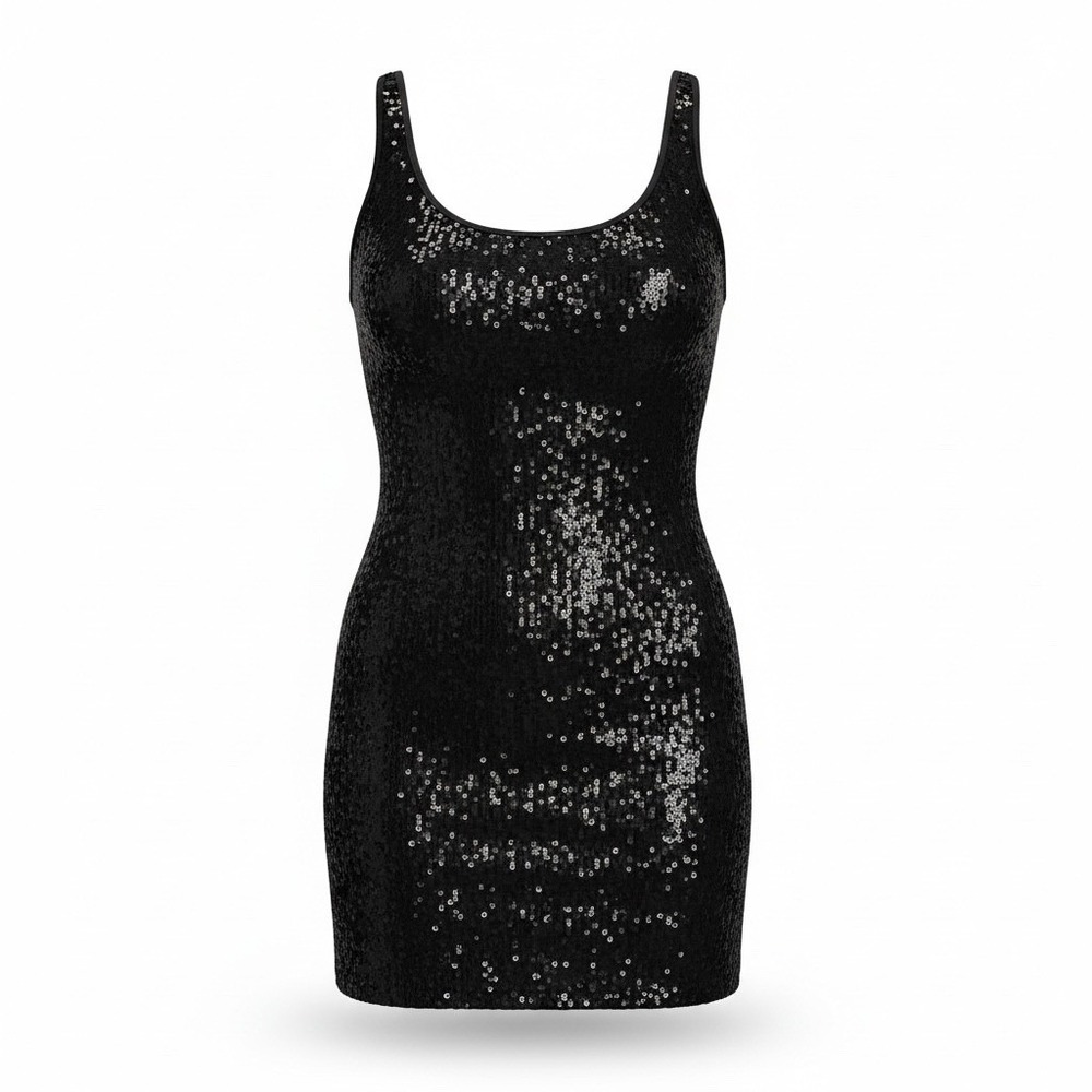 Wet Seal Black Sequin Tank Going-Out-Dress Mini Club Party Y2K Sz L Rave Emo Alt